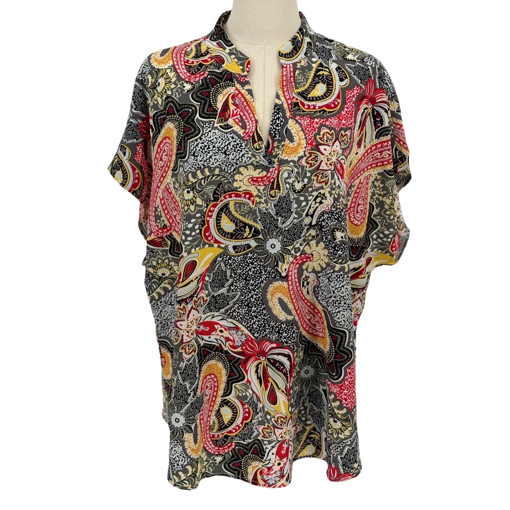 Shein Curve Blouse Top Multicolor Paisley Print Dolman Sleeve 1XL